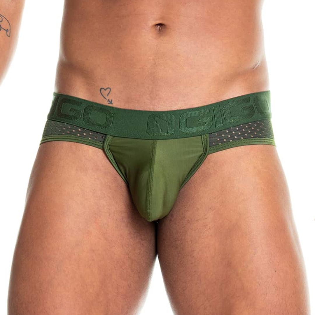 PRUDENCE GREEN BRIEF - Sexy green briefs for men with cup that allows for enhancement