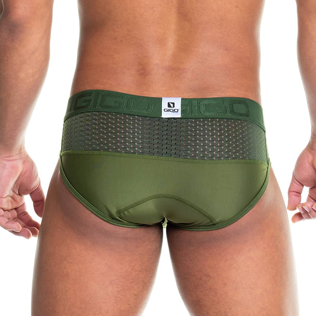 PRUDENCE GREEN BRIEF - Sexy green briefs for men with cup that allows for enhancement