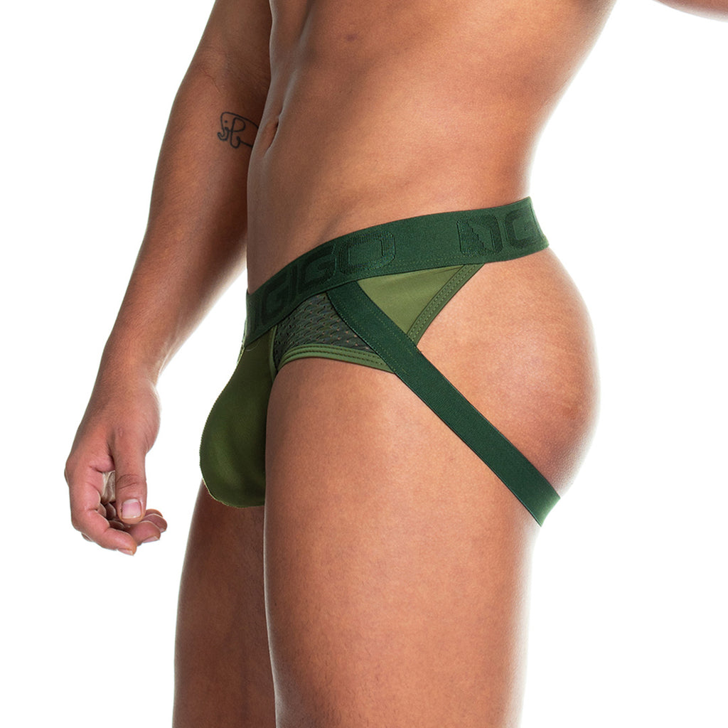 PRUDENCE GREEN BRIEF JOCKSTRAP - Sexy green jockstrap for men with cup that allows for enhancement