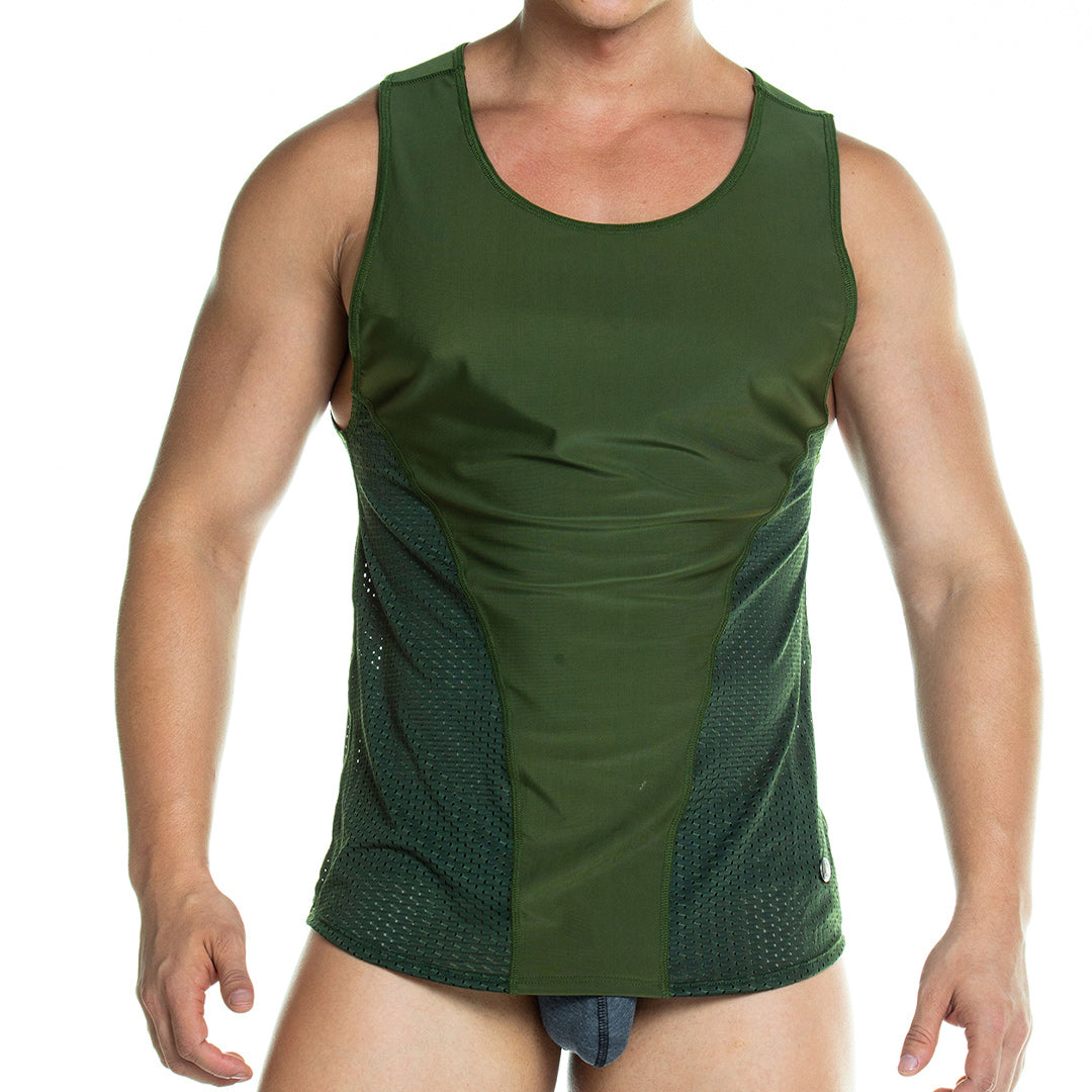 PRUDENCE GREEN TANK - Sexy military green t-shirt for men, sleeveless t-shirt
