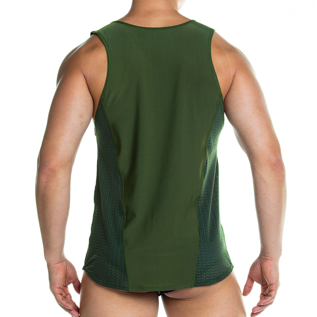 PRUDENCE GREEN TANK - Sexy military green t-shirt for men, sleeveless t-shirt