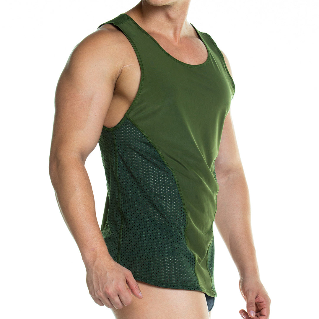 PRUDENCE GREEN TANK - Sexy military green t-shirt for men, sleeveless t-shirt