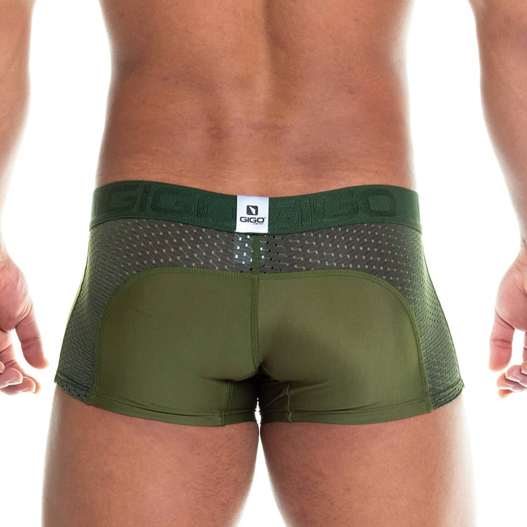 PRUDENCE GREEN TRUNK - Sexy green boxer for man with cup that allows enhancement