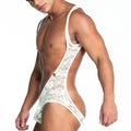 White lace bodysuit with floral pattern and thin straps in beige from gigo redemotion collection