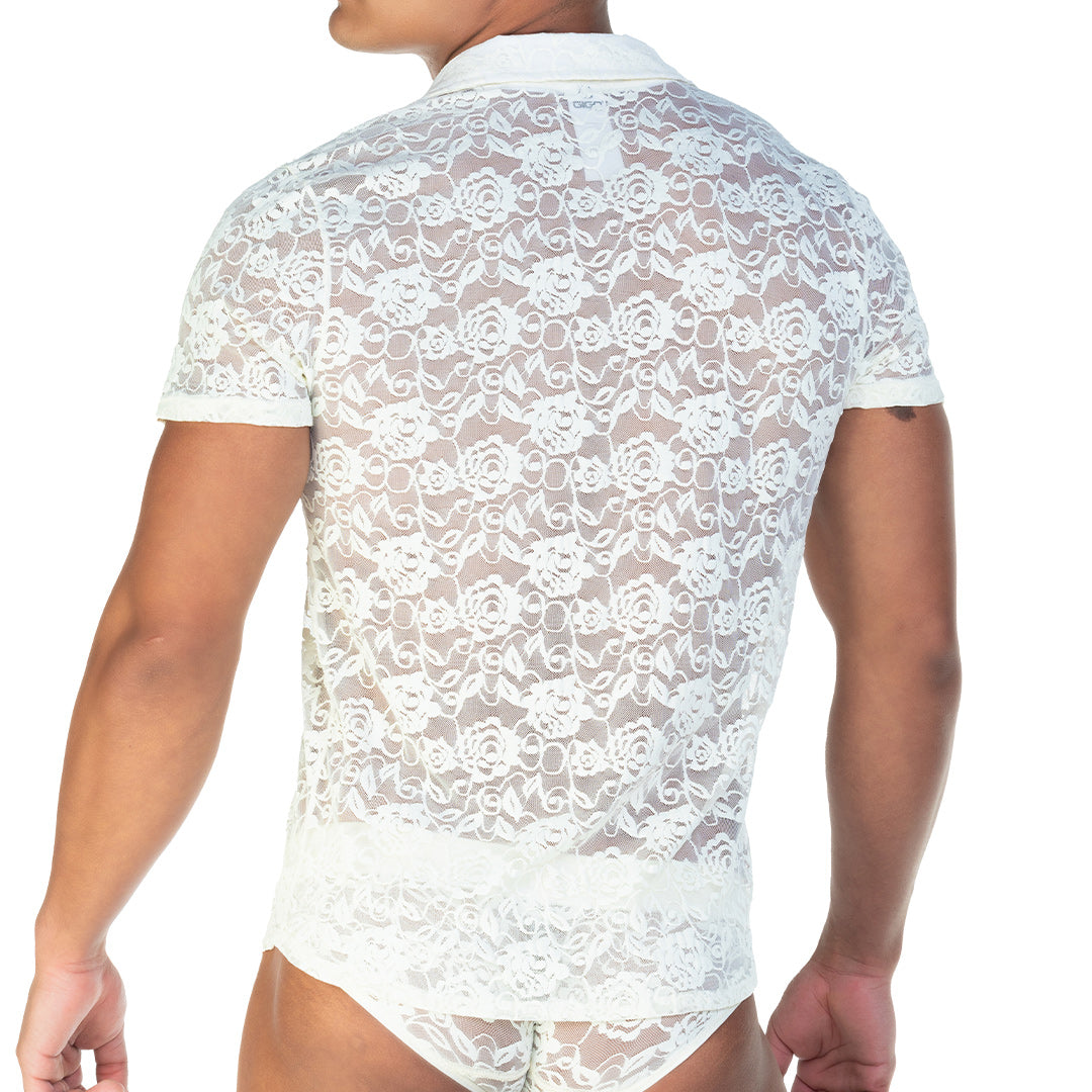 REDEMOTION BEIGE SHIRT - Men's Beige Lace Shirt, Guayabera Shirt, Beach Shirt, Beach Shirt