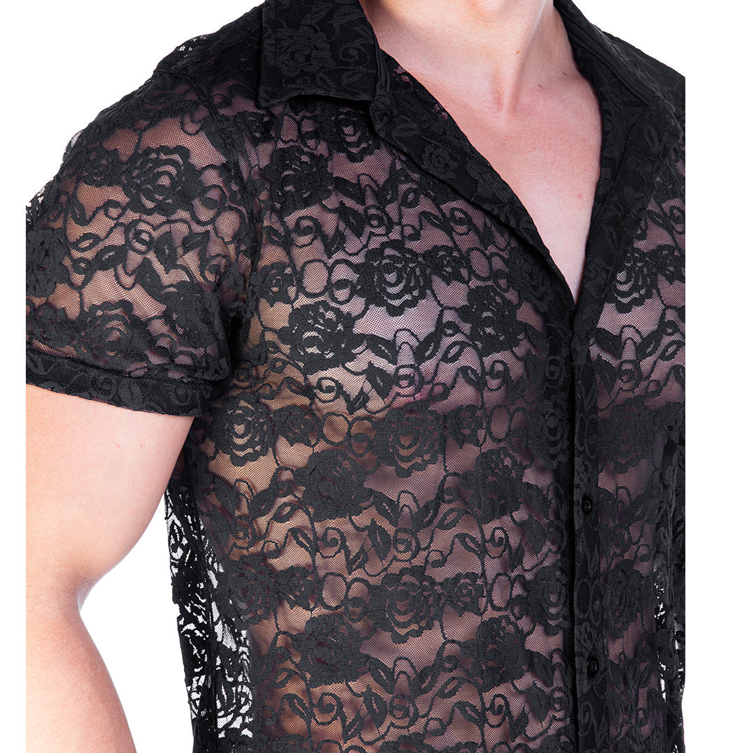REDEMOTION BLACK SHIRT - Men's Black Lace Shirt, Guayabera Shirt, Beach Shirt, Beach Shirt