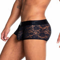 Gigo redemotion black trunk black lace men’s underwear with floral pattern and elastic waistband