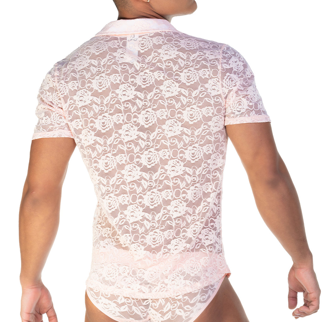 REDEMOTION PINK SHIRT - Men's Pink Lace Shirt, Guayabera Shirt, Beach Shirt, Beach Shirt