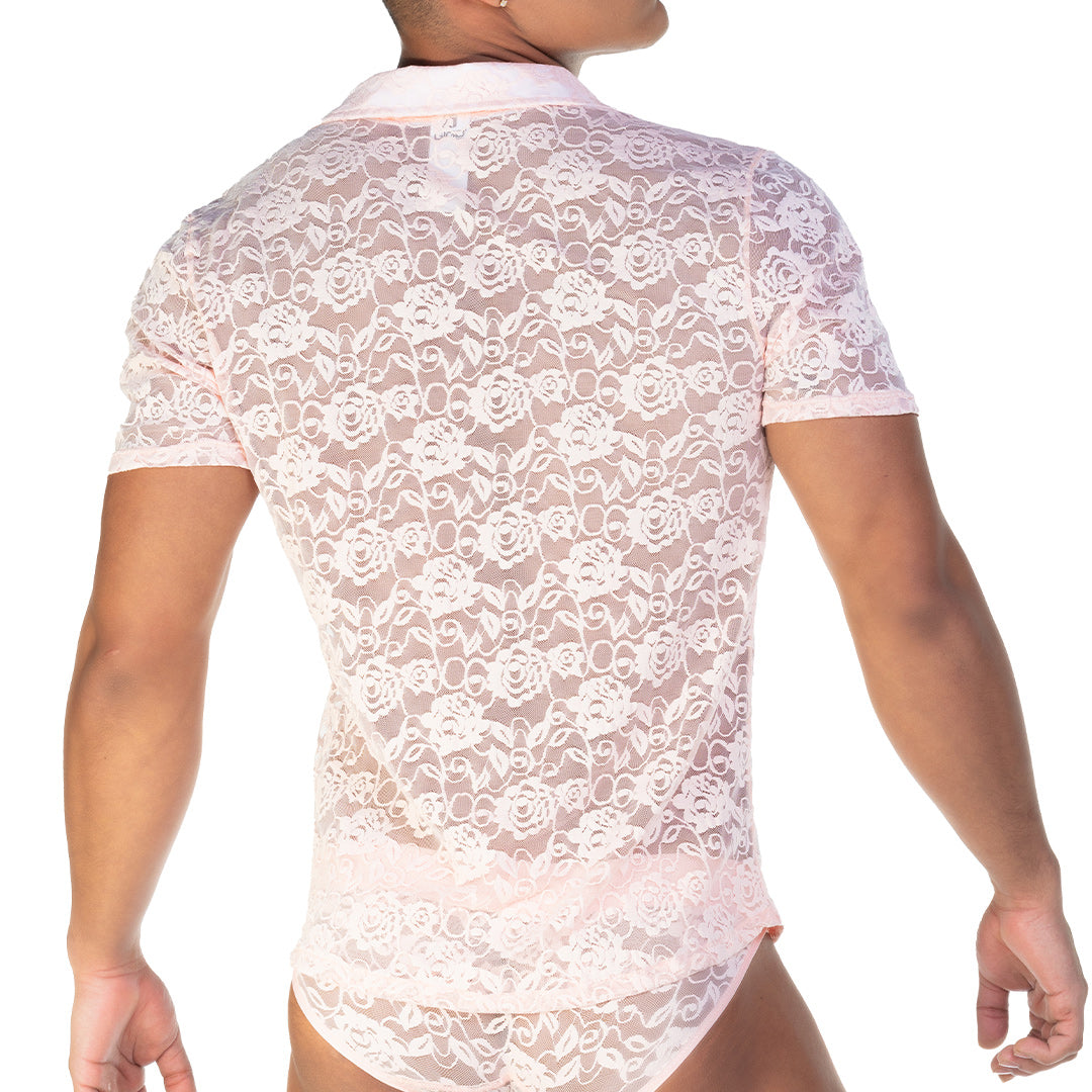 REDEMOTION PINK SHIRT - Men's Pink Lace Shirt, Guayabera Shirt, Beach Shirt, Beach Shirt