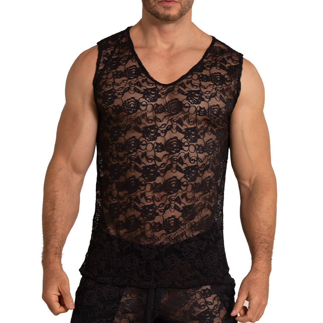 ROSALS TANK - Sexy men's black t-shirt, sleeveless shirt