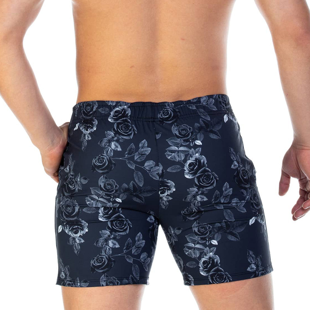 ROSE BLACK BEACHWEAR - Printed men's swim shorts