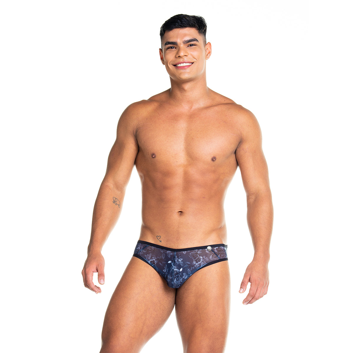 ROSE BLACK BRIEF - Sexy Brief in printed mesh for men 