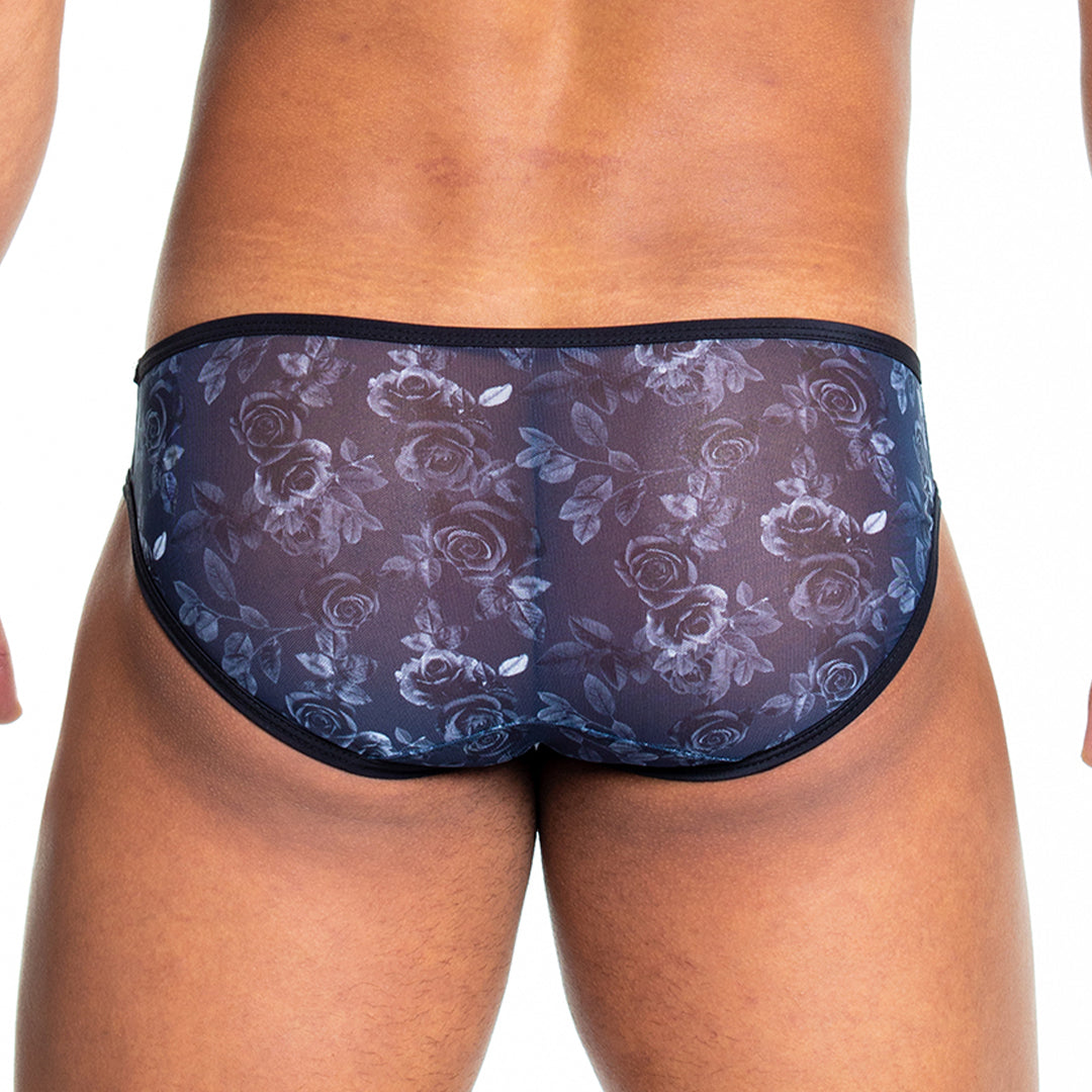 ROSE BLACK BRIEF - Sexy Brief in printed mesh for men 