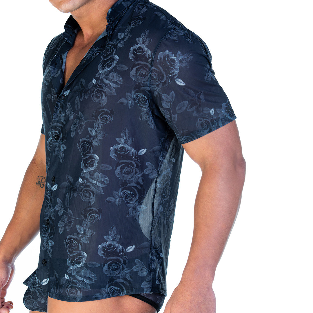 ROSE BLACK SHIRT - Men's Printed Shirt, Guayabera Shirt, Beach Shirt, Beach Shirt