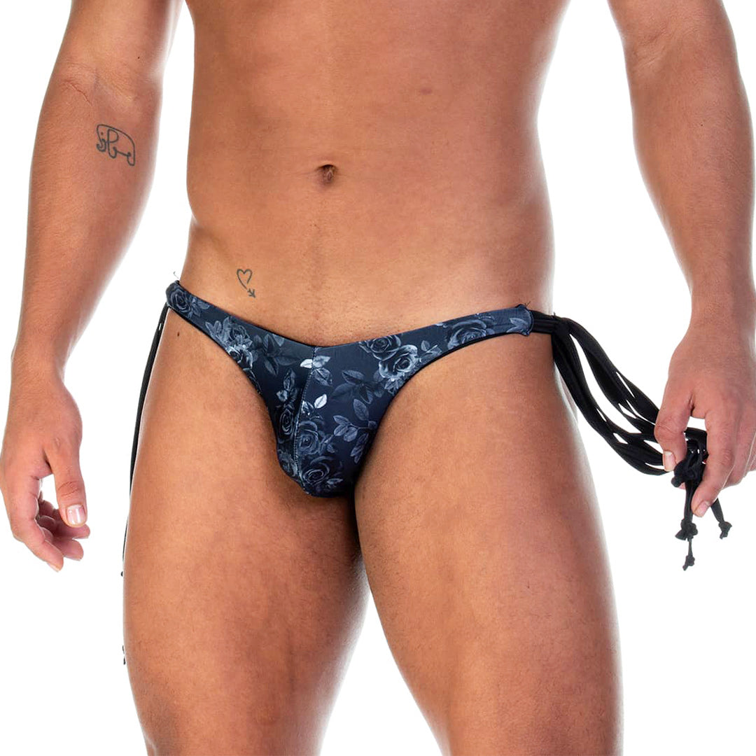ROSE BLACK SWIM BRIEF - Men's printed swimsuit thong