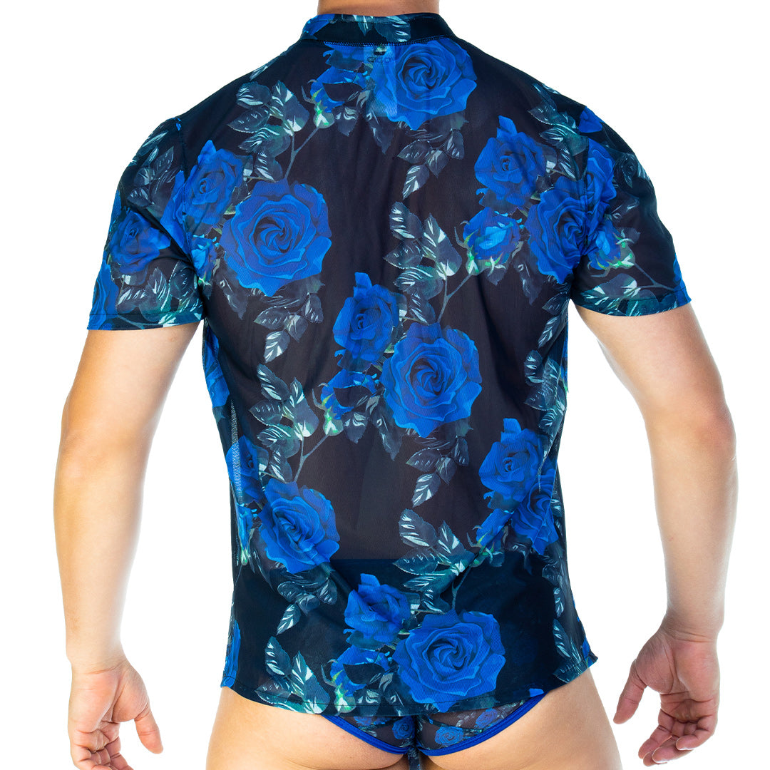 ROSE BLUE SHIRT - Men's Printed Shirt, Guayabera Shirt, Beach Shirt, Beach Shirt