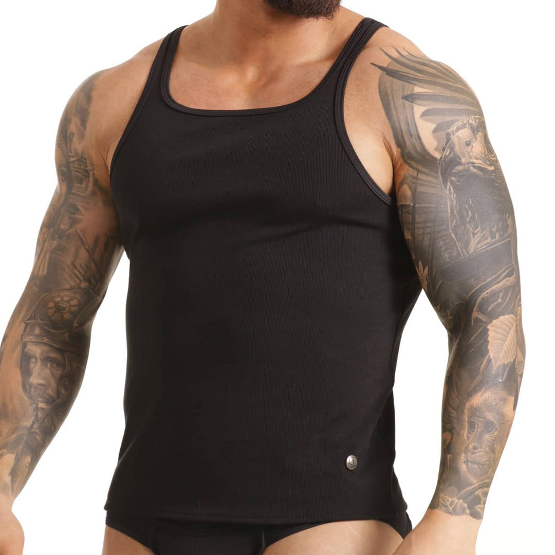 SCANALING BLACK TANK - Sexy men's black t-shirt, sleeveless shirt