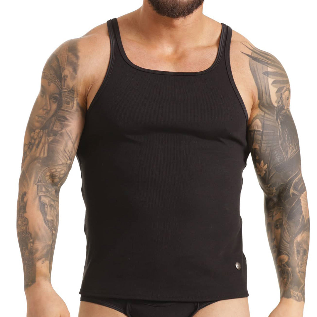 SCANALING BLACK TANK - Sexy men's black t-shirt, sleeveless shirt