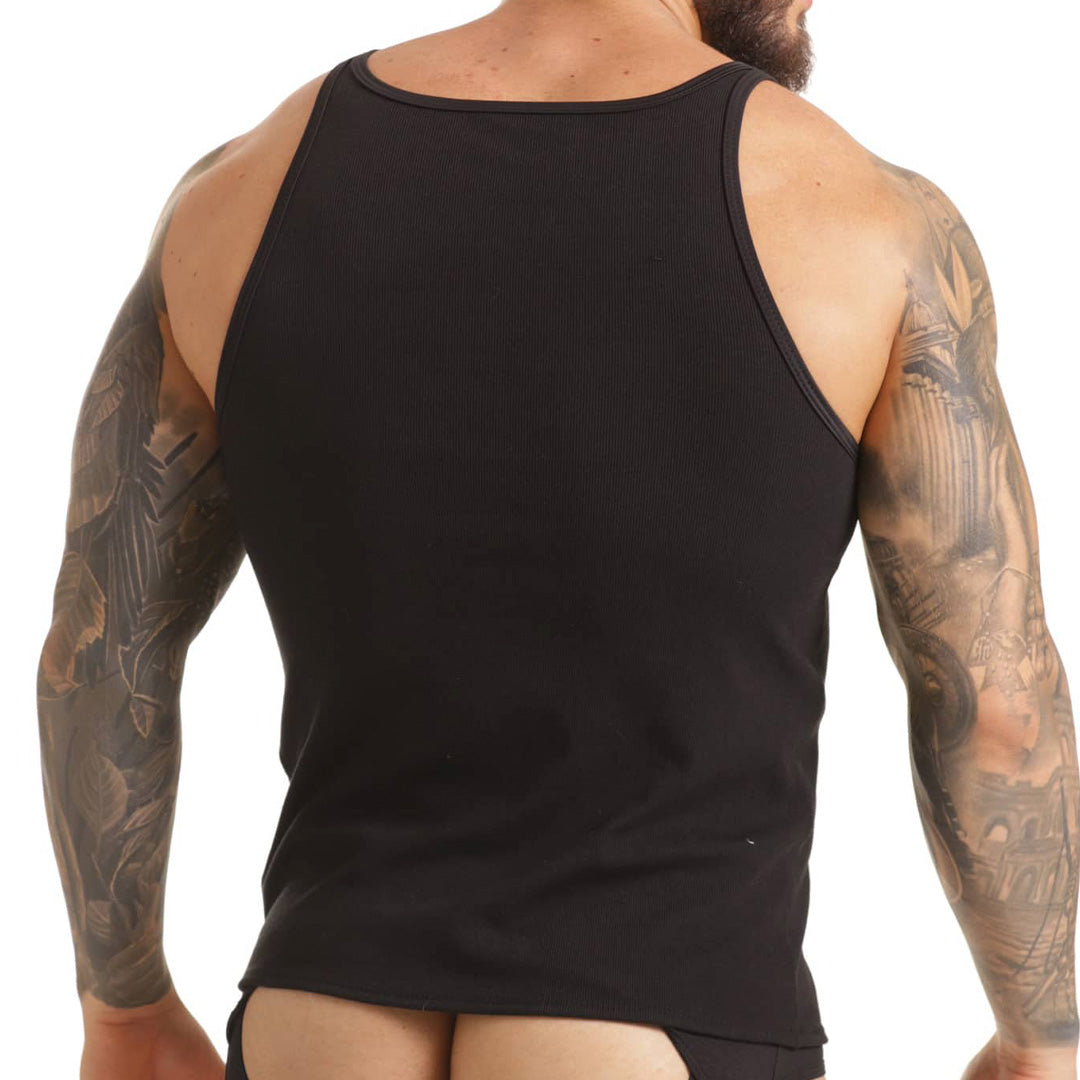 SCANALING BLACK TANK - Sexy men's black t-shirt, sleeveless shirt