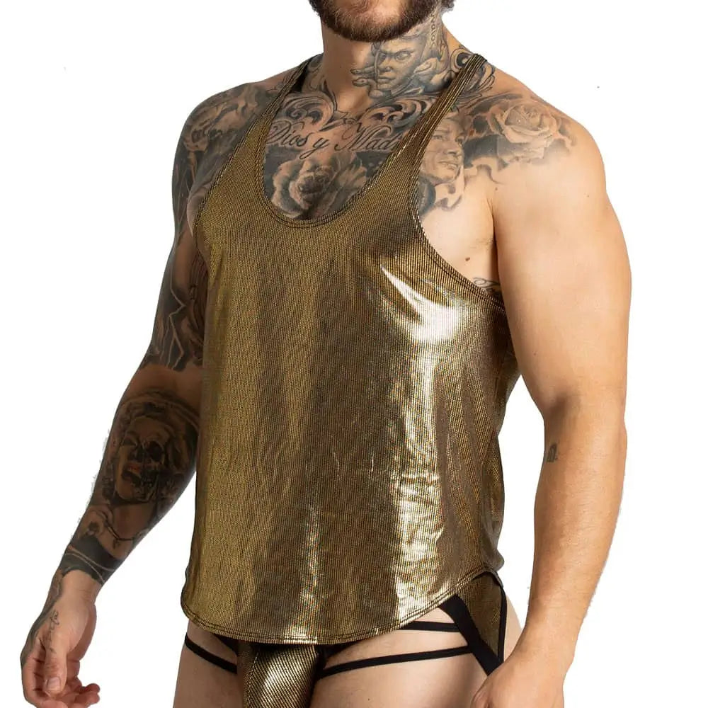 SHINESE TANK - Sexy golden t-shirt for men, sleeveless shirt