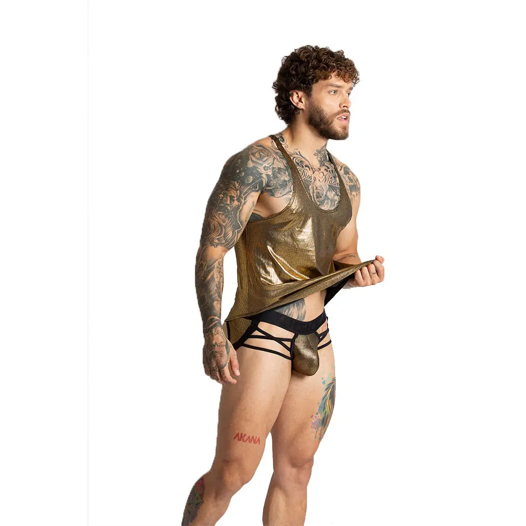 SHINESE TANK - Sexy golden t-shirt for men, sleeveless shirt