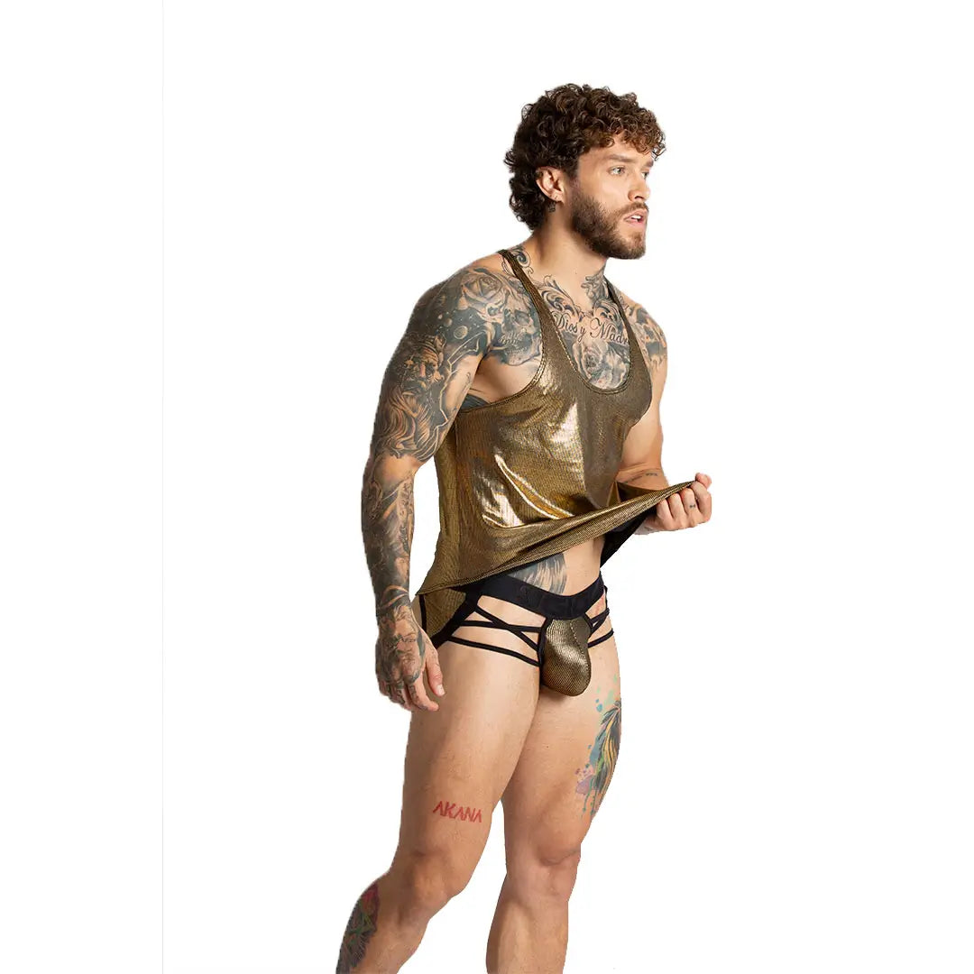 SHINESE TANK - Sexy golden t-shirt for men, sleeveless shirt