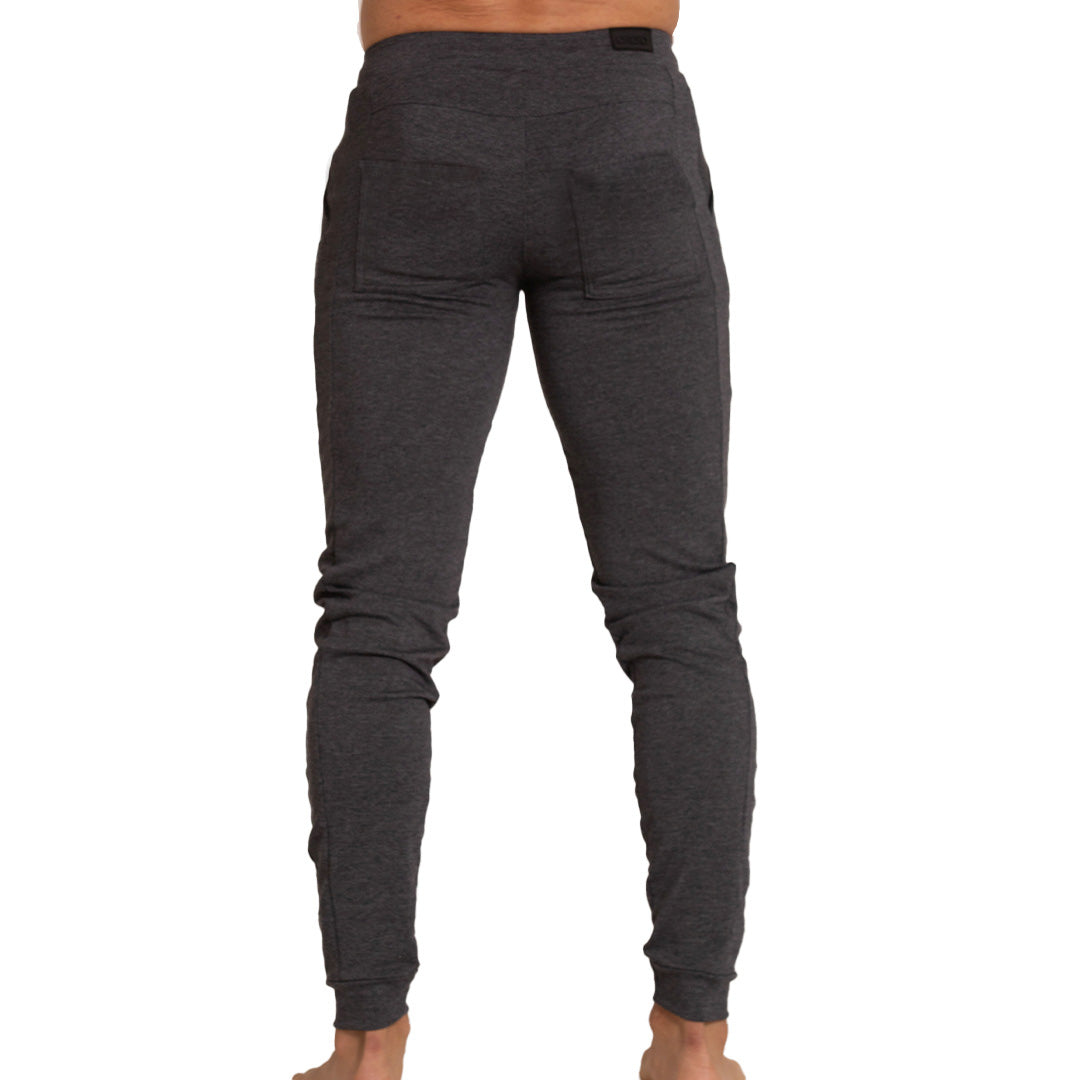 Dark gray heathered slim fit jogger pants with elastic cuffs from Gigo Sport sportpants collection