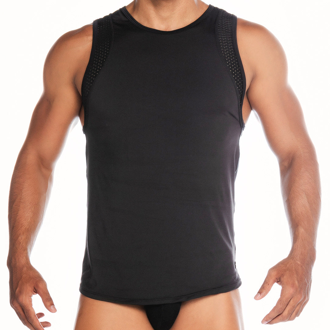 STRECH BLACK TANK - Sexy men's black t-shirt, sleeveless shirt