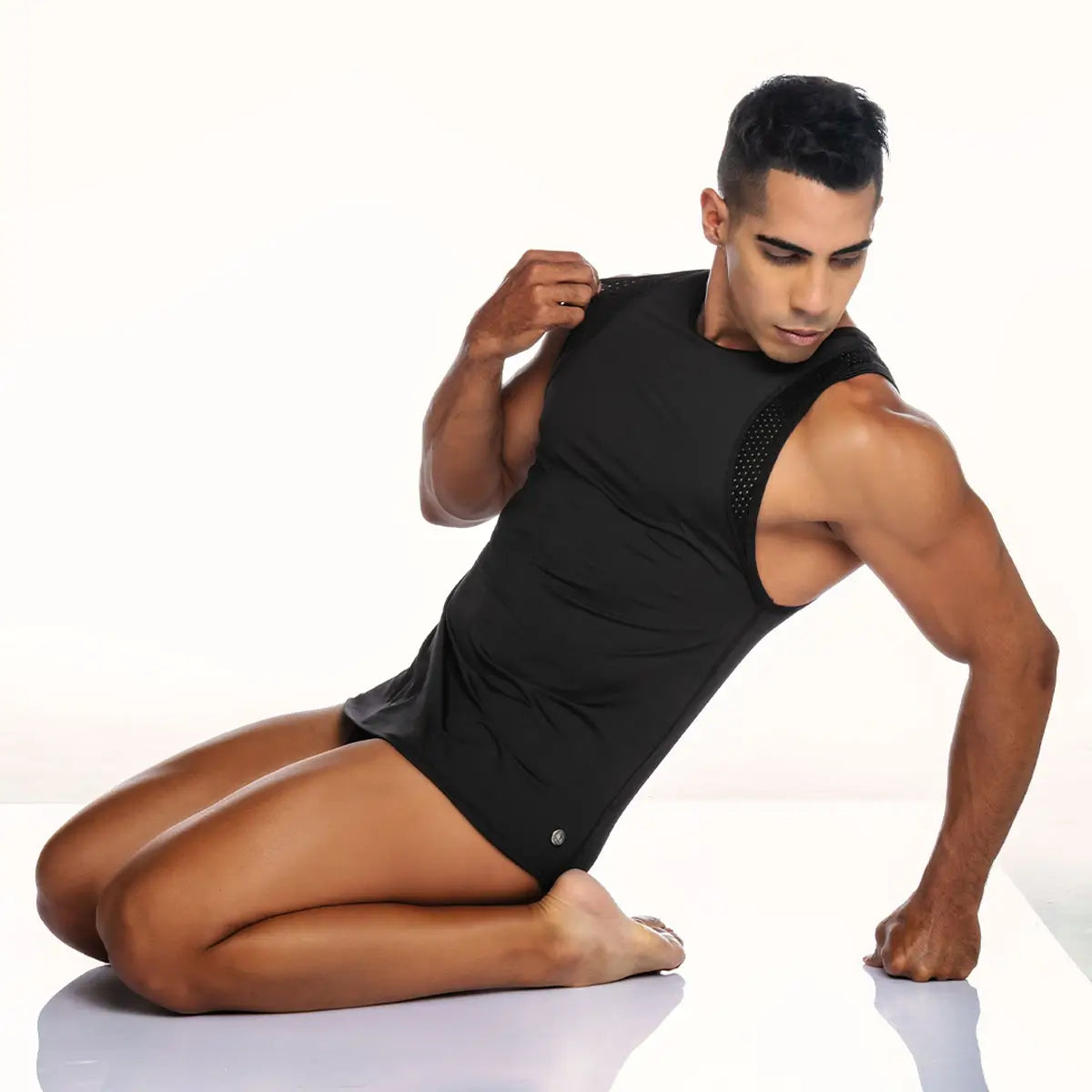 STRECH BLACK TANK - Sexy men's black t-shirt, sleeveless shirt
