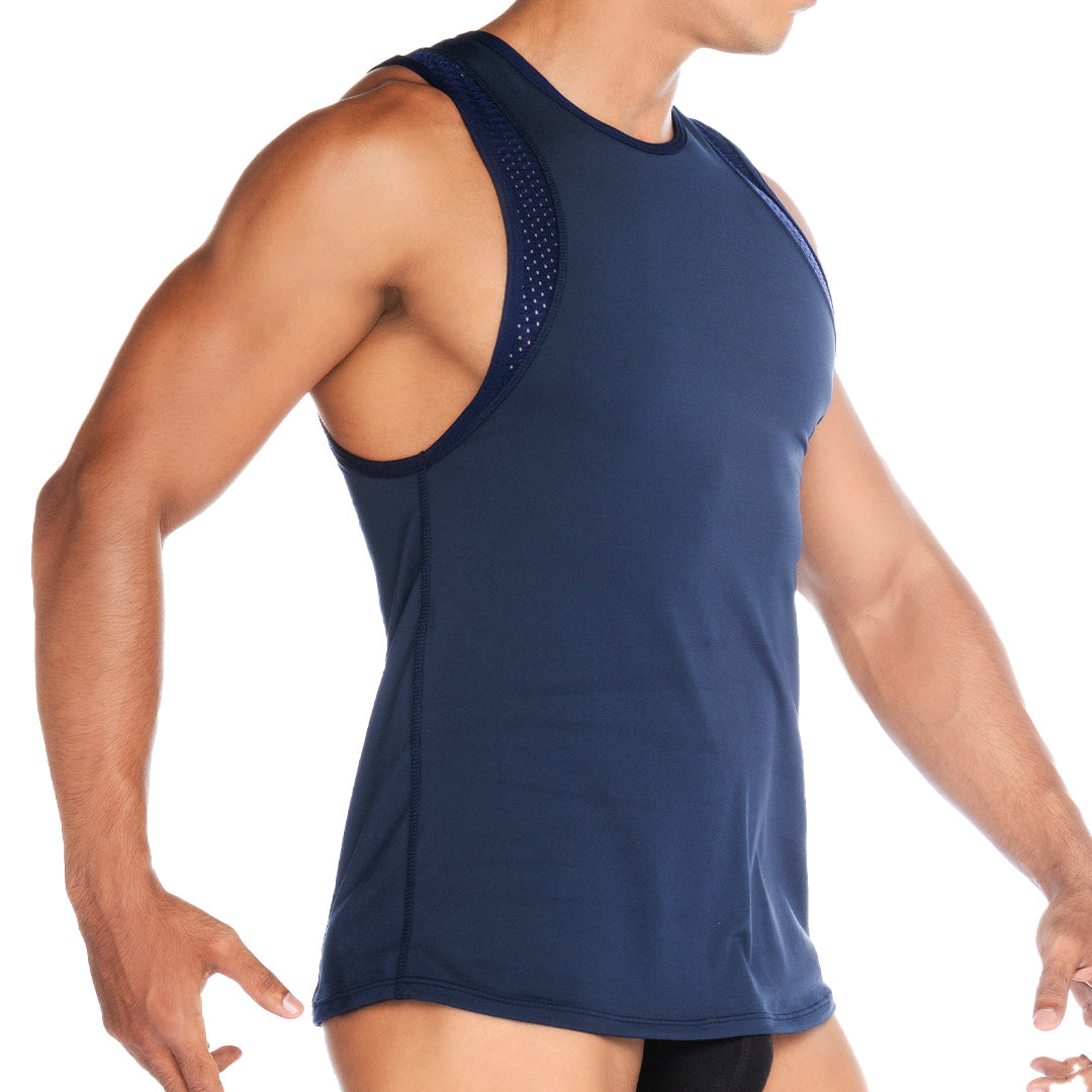 STRECH BLUE TANK - Sexy dark blue t-shirt for men, sleeveless t-shirt