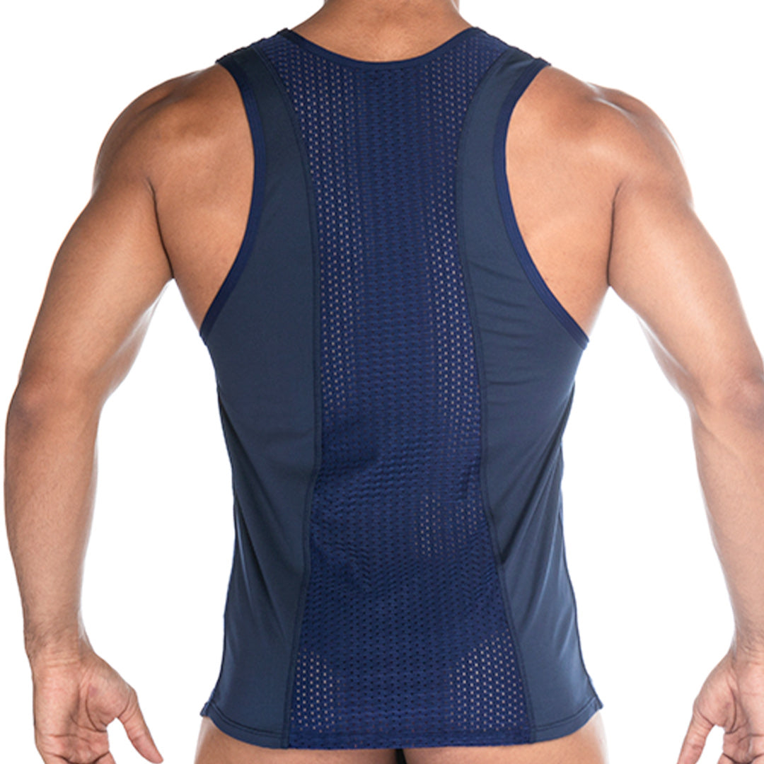 STRECH BLUE TANK - Sexy dark blue t-shirt for men, sleeveless t-shirt