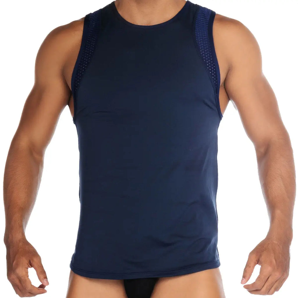 STRECH BLUE TANK - Sexy dark blue t-shirt for men, sleeveless t-shirt