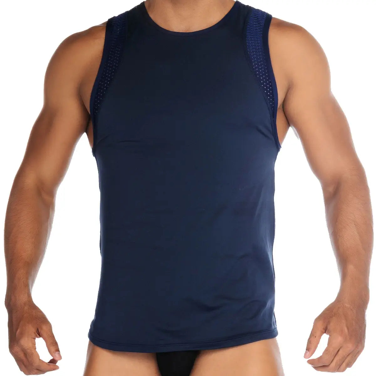 STRECH BLUE TANK - Sexy dark blue t-shirt for men, sleeveless t-shirt