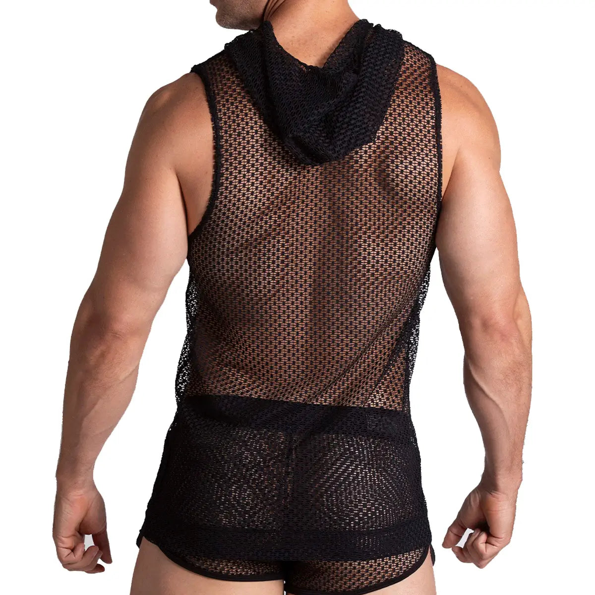 Black mesh Gigo Striking hoody tshirt tank top with a snug fit and reinforced waistband
