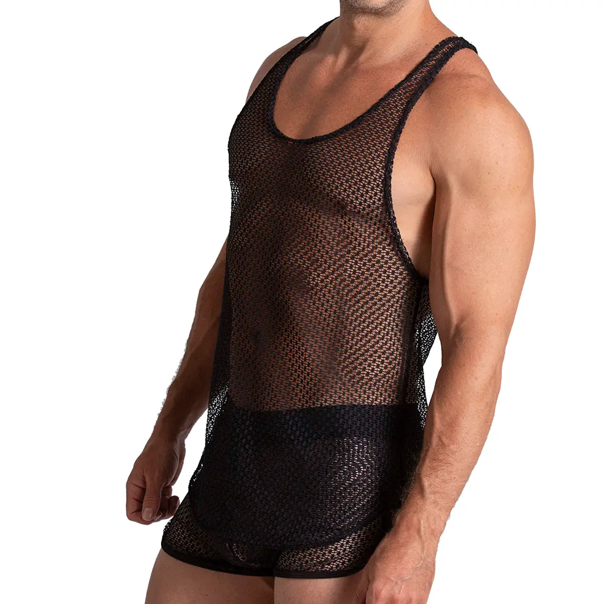 STRIKING TANK - Sexy black mesh t-shirt for men, sleeveless shirt