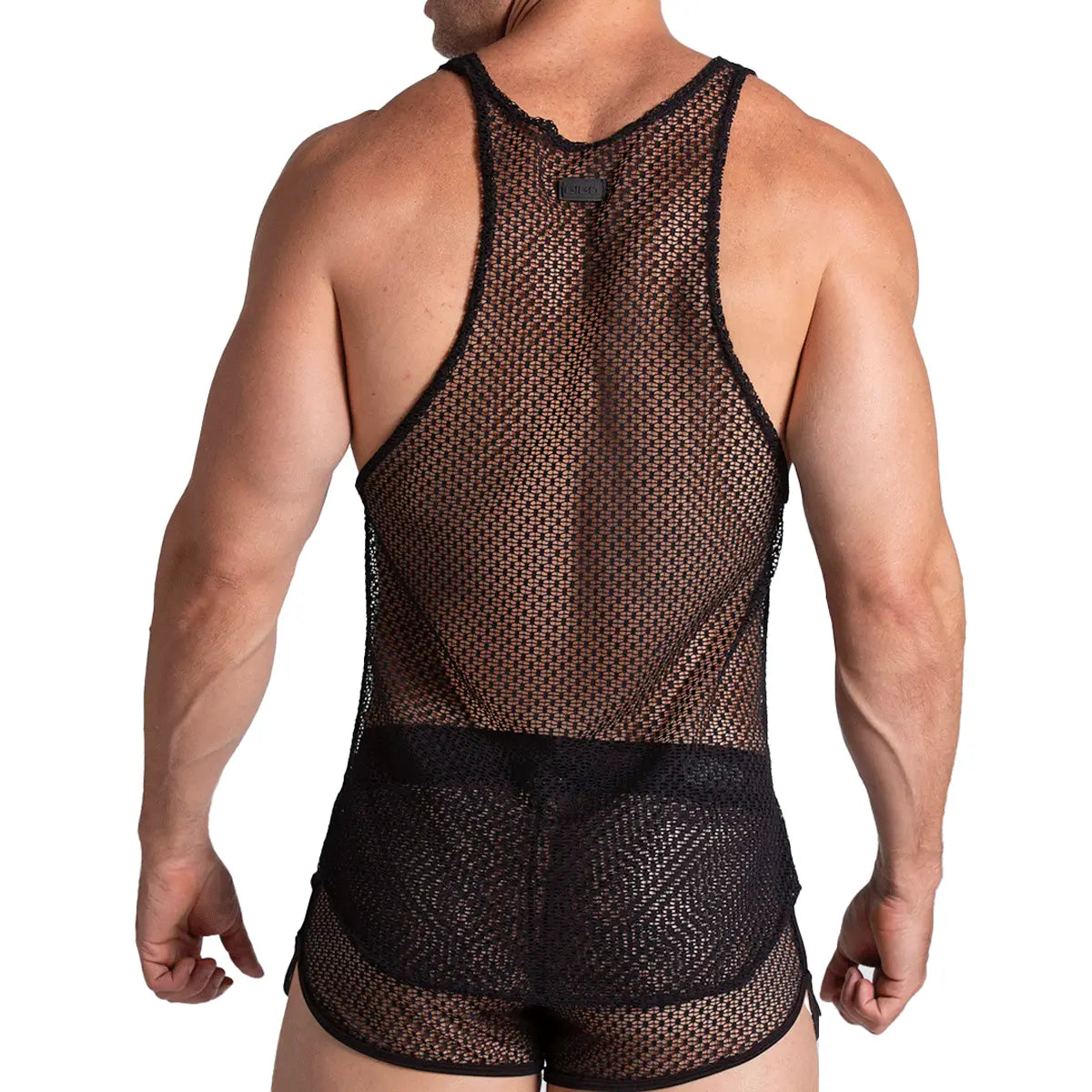 STRIKING TANK - Sexy black mesh t-shirt for men, sleeveless shirt