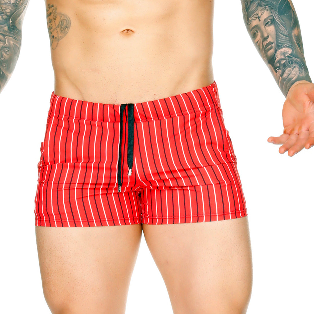 SULTAN RED BEACHWEAR - Men's striped printed swim shorts