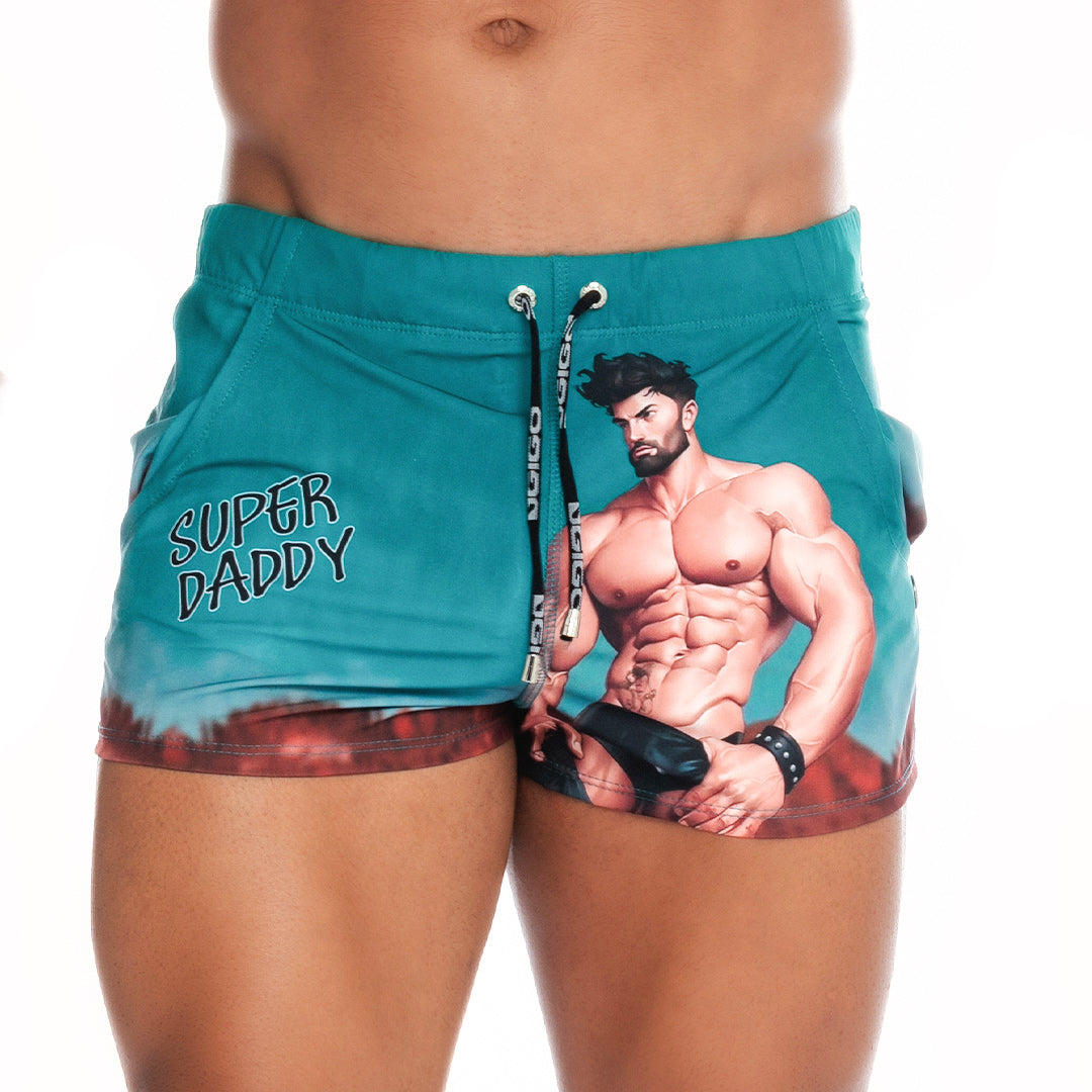 SUPER DADDY BLUE BEACHWEAR - Printed men's swim shorts