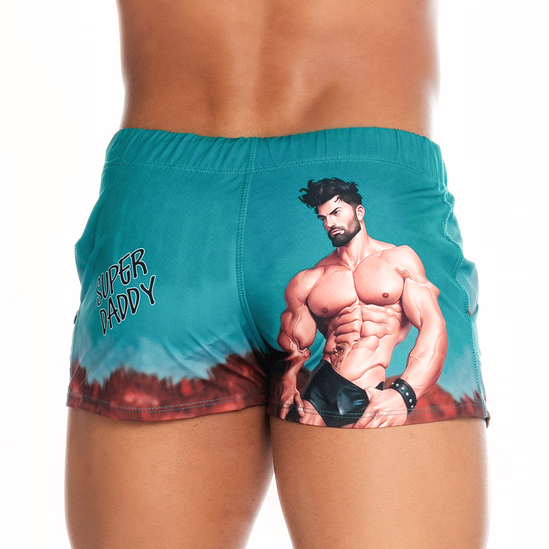 SUPER DADDY BLUE BEACHWEAR - Printed men's swim shorts