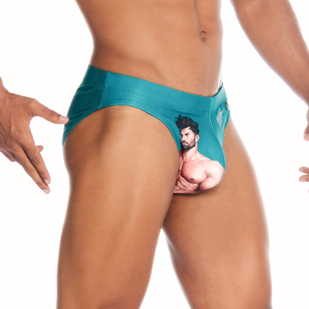SUPER DADDY BLUE SWIM BRIEF - Men's printed swimsuit thong
