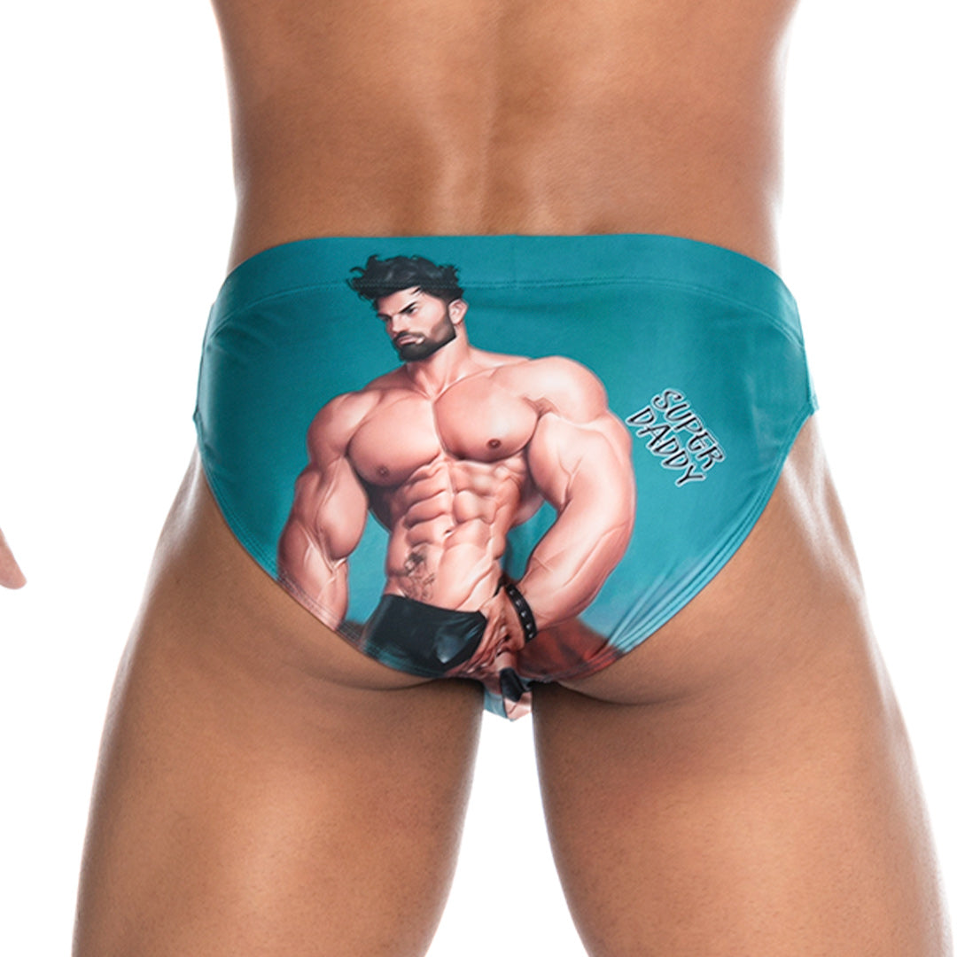 SUPER DADDY BLUE SWIM BRIEF - Men's printed swimsuit thong