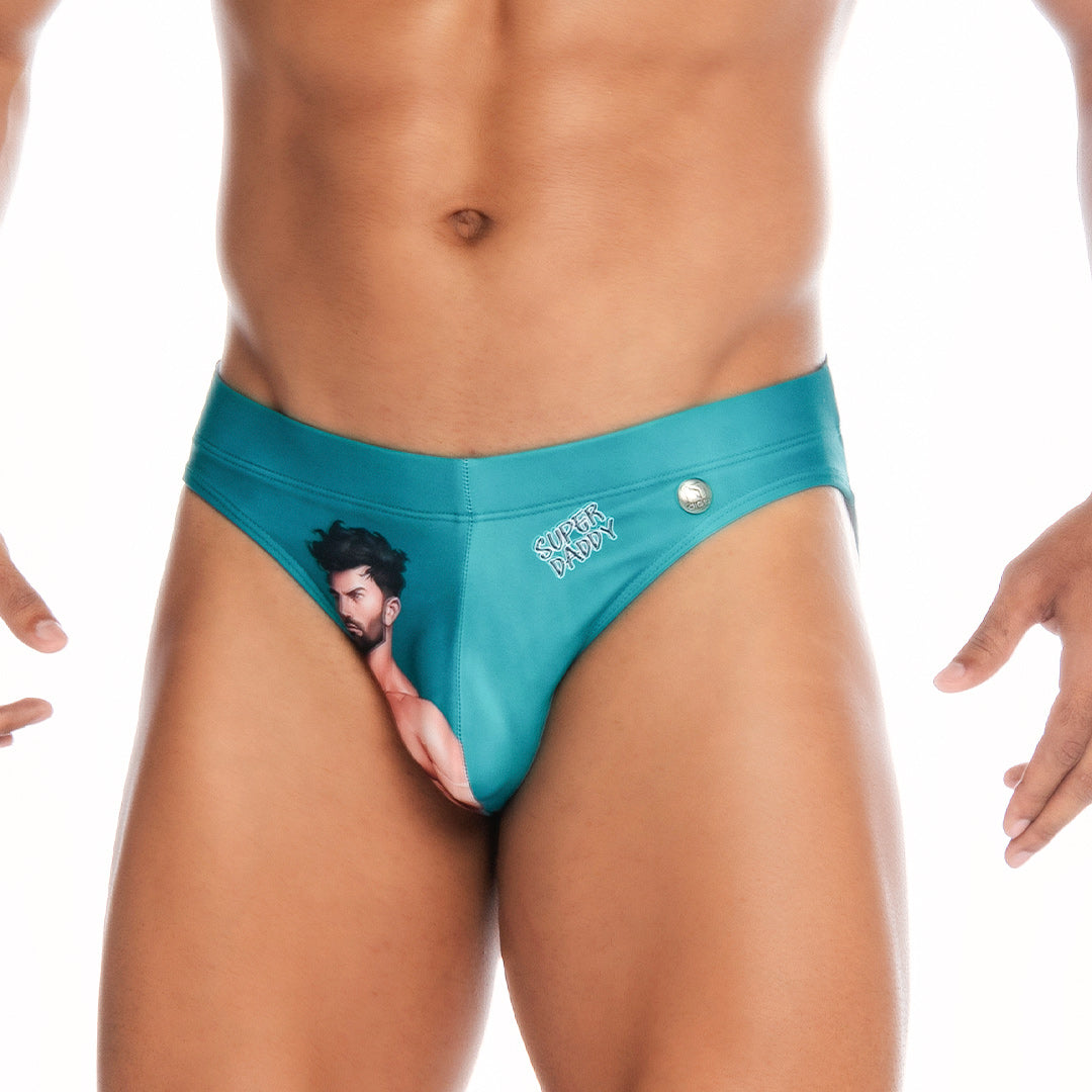 SUPER DADDY BLUE SWIM BRIEF - Men's printed swimsuit thong