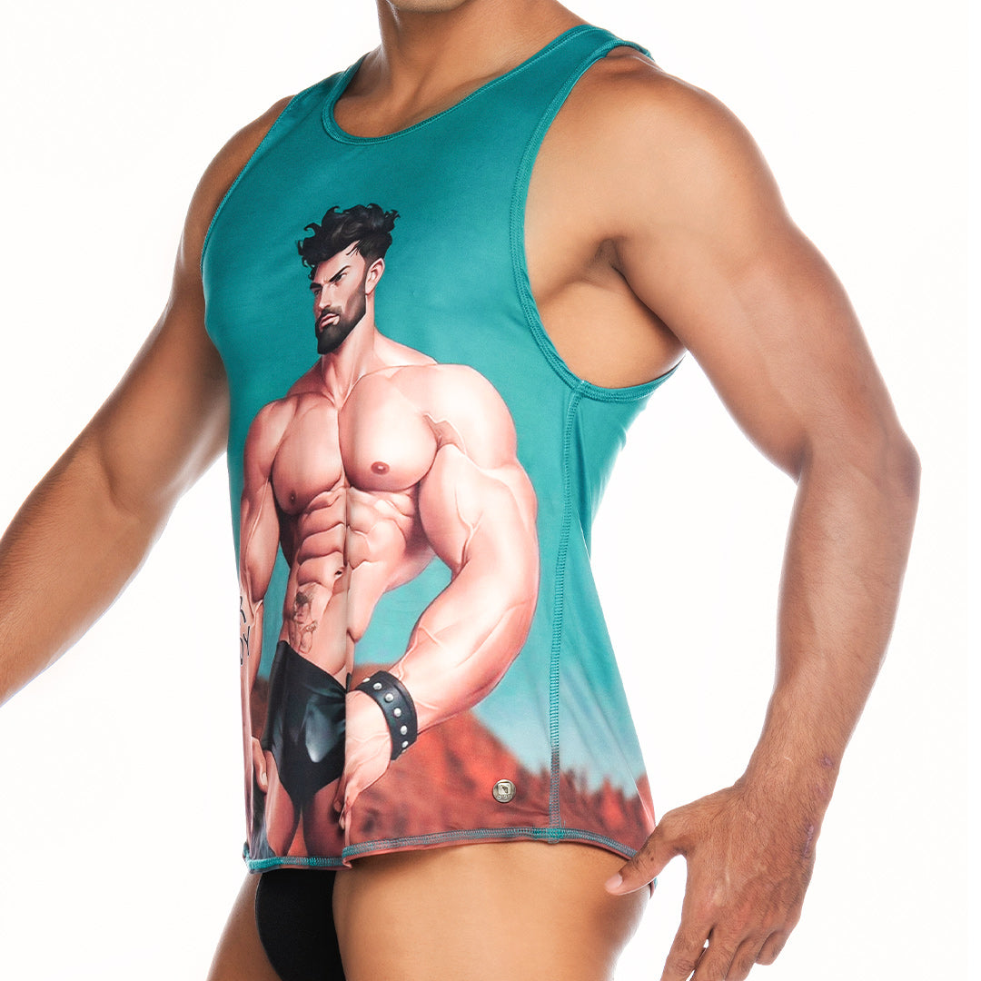 SUPER DADDY BLUE TANK - Sexy printed t-shirt for men, sleeveless t-shirt