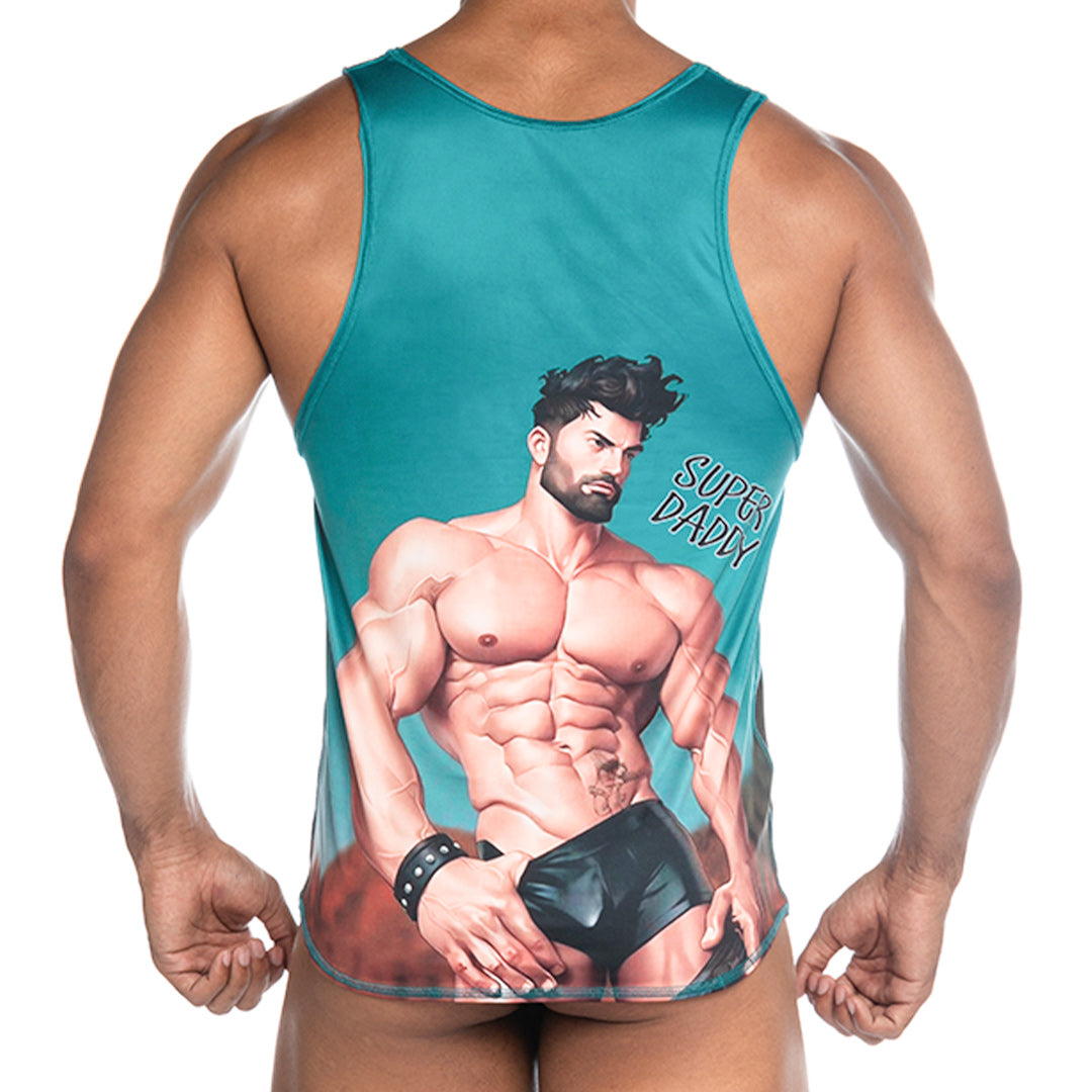SUPER DADDY BLUE TANK - Sexy printed t-shirt for men, sleeveless t-shirt