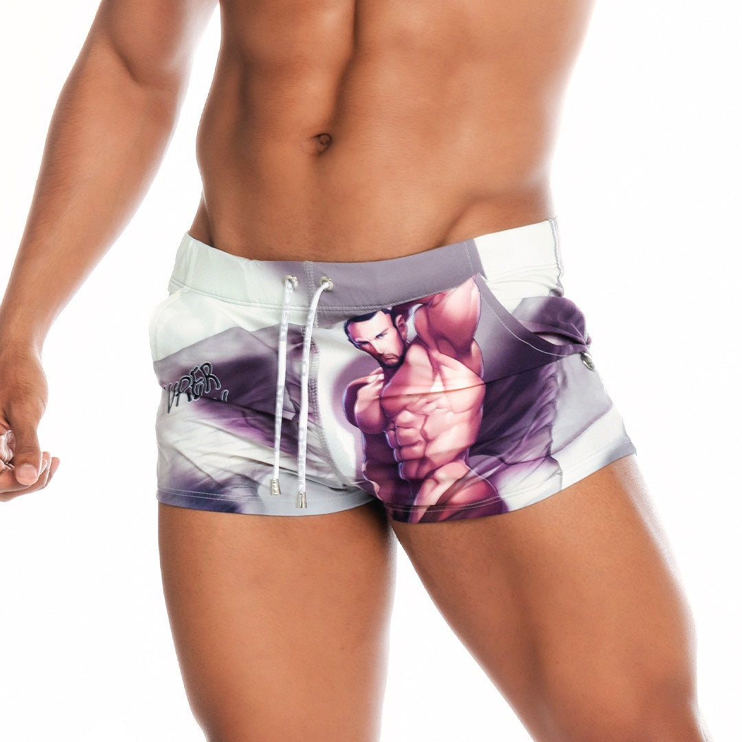 SUPER DADDY BROWN BEACHWEAR - Printed men's swim shorts