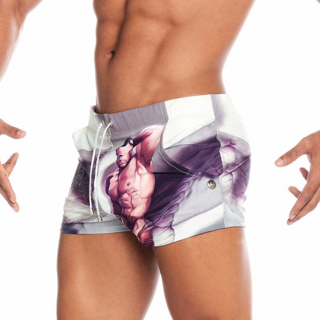 SUPER DADDY BROWN BEACHWEAR - Printed men's swim shorts