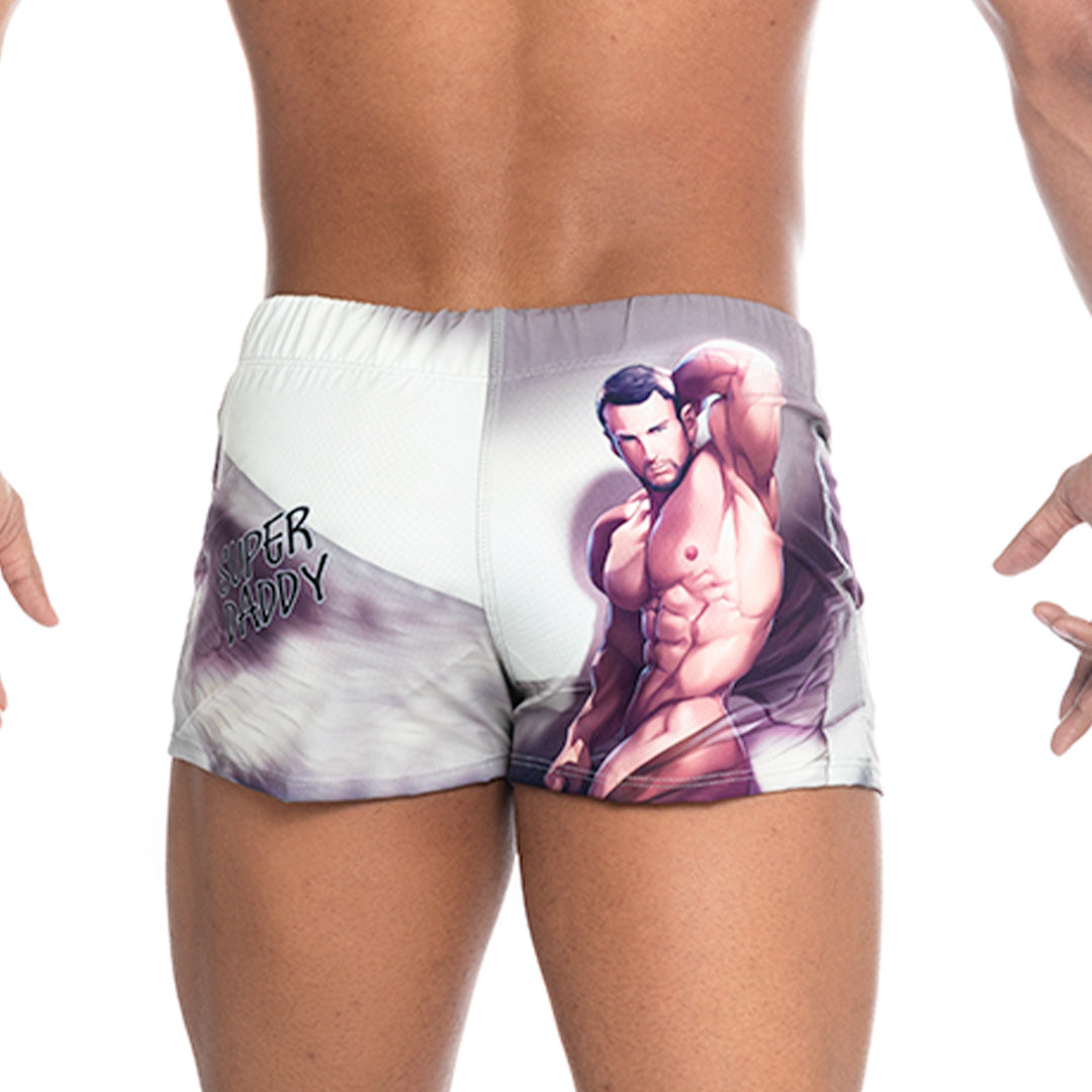SUPER DADDY BROWN BEACHWEAR - Printed men's swim shorts