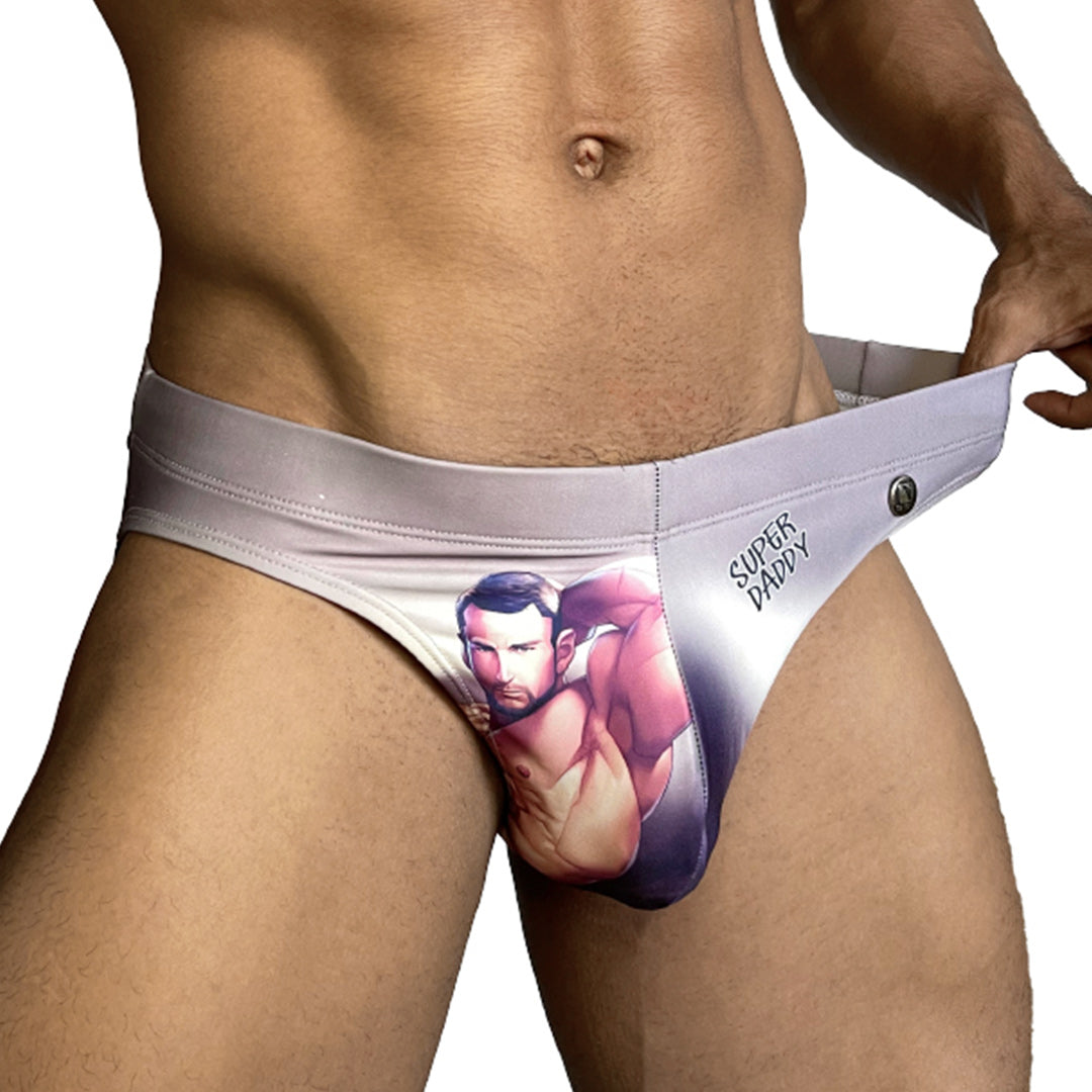 SUPER DADDY BROWN SWIM BRIEF - Men's printed swimsuit thong