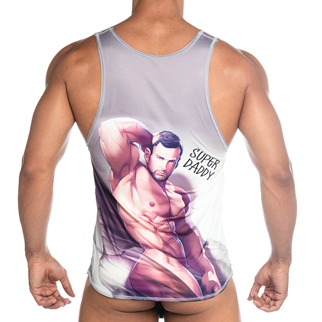 SUPER DADDY BROWN TANK - Sexy printed t-shirt for men, sleeveless t-shirt
