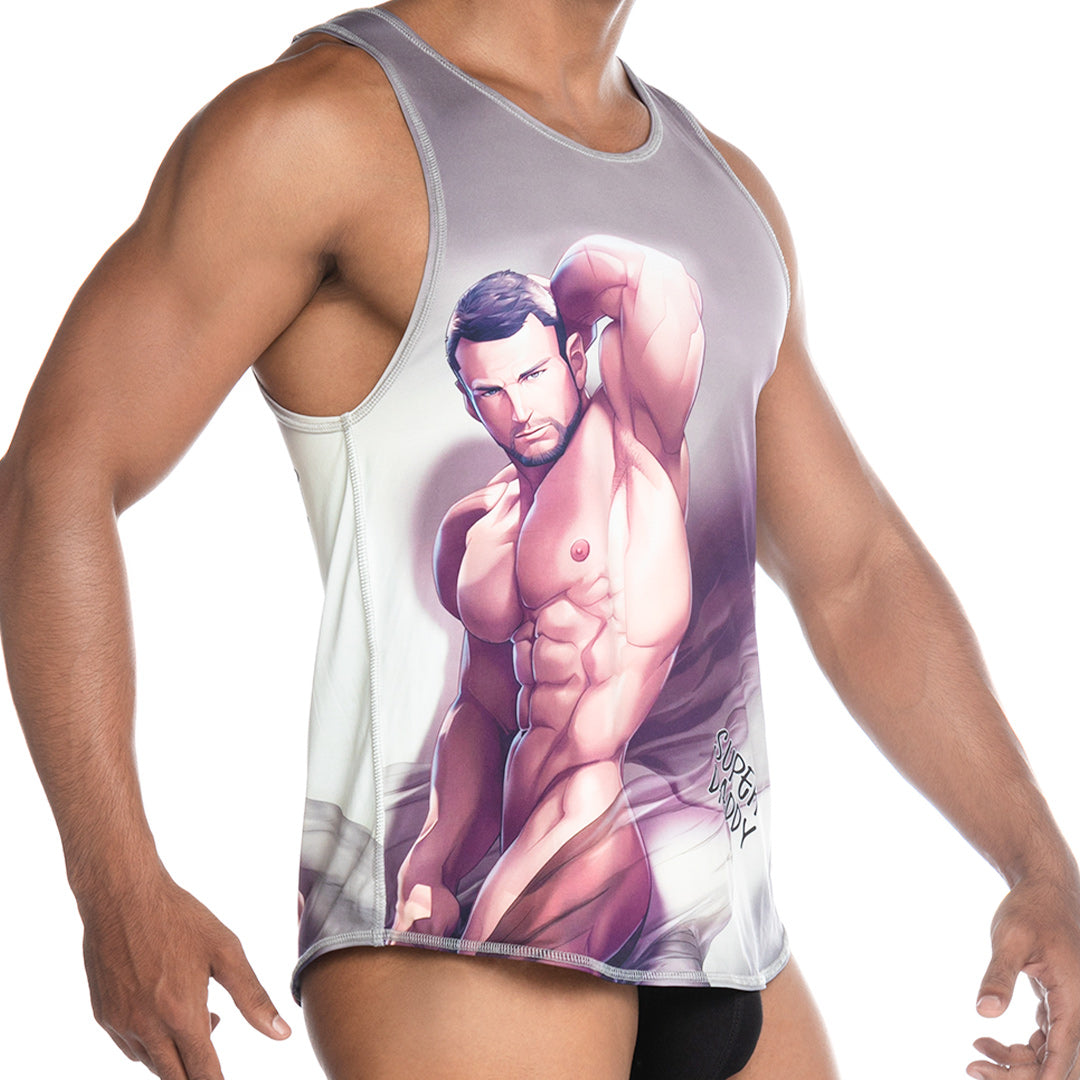 SUPER DADDY BROWN TANK - Sexy printed t-shirt for men, sleeveless t-shirt